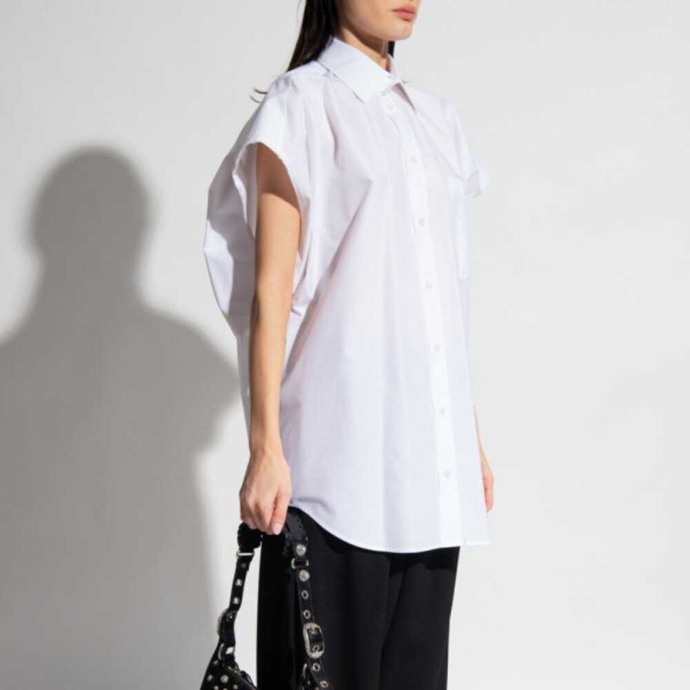 Balenciaga White Oversized Cotton Poplin Raw-Cut Shirt